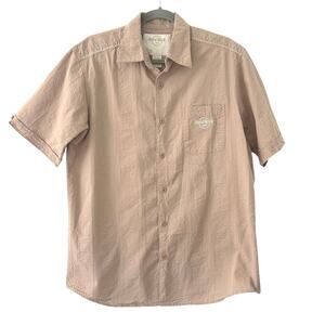 5/$25 Hard Rock Cafe Men's New York Button Up Textured Khaki Camp Shirt L Large